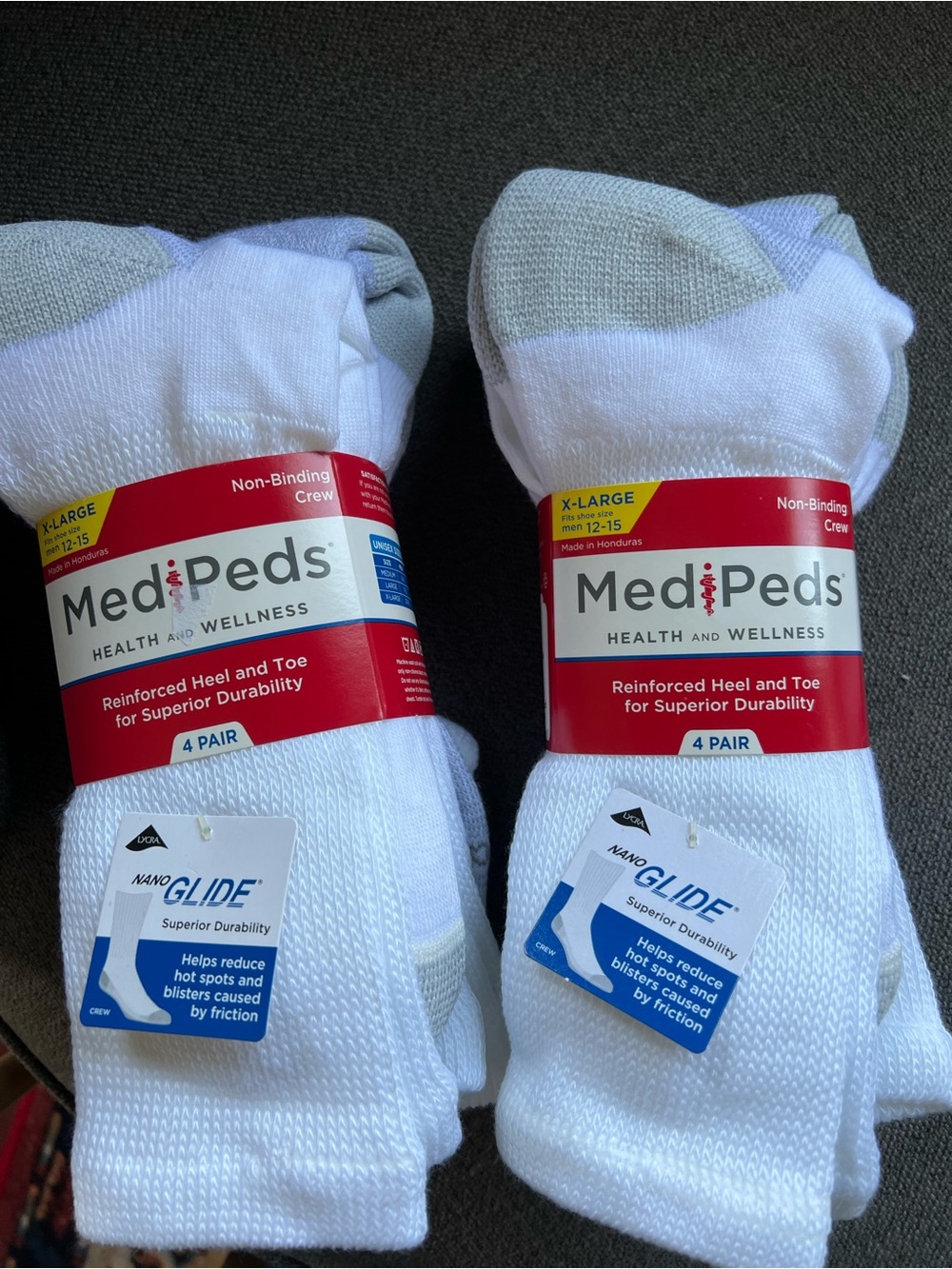 Medipeds xL 12-15 Men's White Crew Socks -2 packs of 4